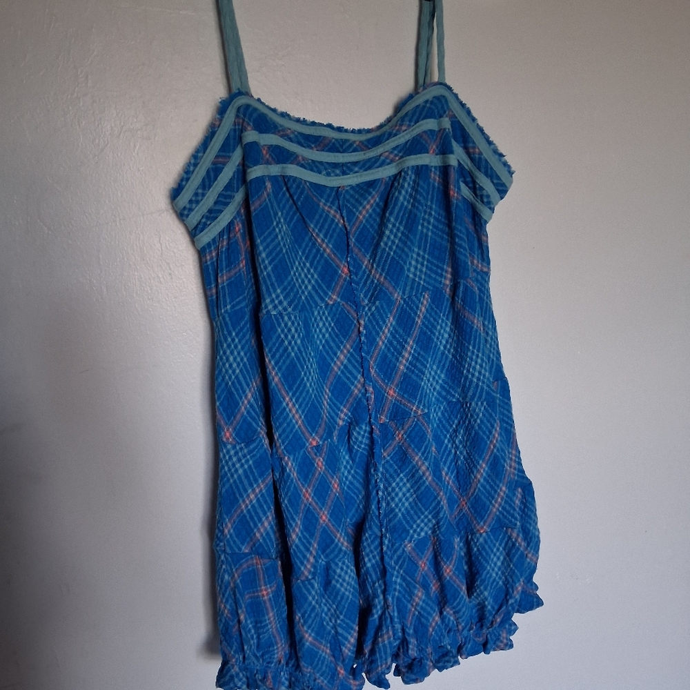 Free People Blue Plaid Sleeveless One Piece Top Size S